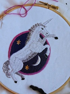 Unicorn Moon Cushion Panel Embroidery Pattern Transfer Long Short Satin Stitch - image 1 of 2
