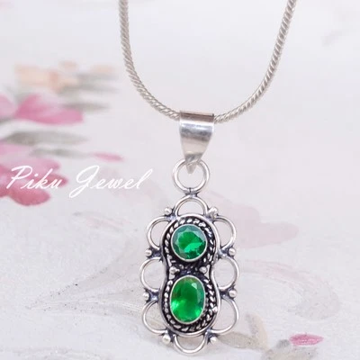 Ciondolo in argento sterling 925 con più pietre preziose Diopside cromato... - Immagine 1 di 4