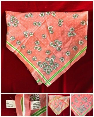 Bufanda cuadrada Atlantic Knitting Mills WPL9392 rosa puntos margarita de colección anterior a 1960 19,5" Foto 1 de 4