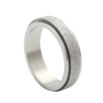6MM Frosted Surface Wedding Spinner Ring Stainless Steel Promise Ring Size 5-12 - Image 1 of 2