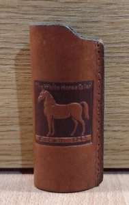 WHITE HORSE SCOTCH WHISKY ADVERTISIGN VTG BROWN LEATHER LIGHTER COVER - Picture 1 of 12