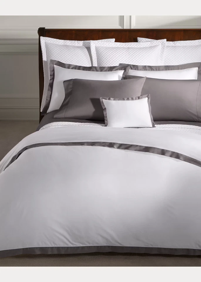 Ralph Lauren RL Organic Sateen Border King Duvet Cover Graphite Model