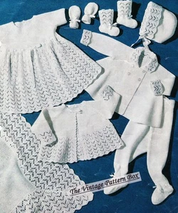 1950's BABY LAYETTE with SHAWL / 3ply  - COPY vintage baby pattern - Picture 1 of 1