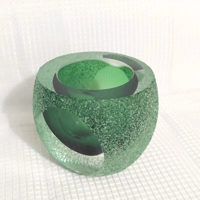 Fifth Avenue Sugared Iced Green Votive Candle Holder Iced Crystal READ - Image 1 of 4