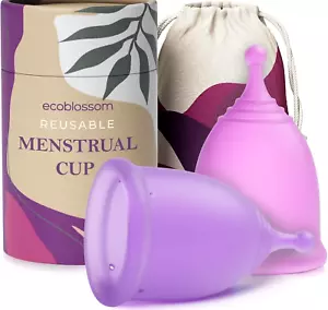 EcoBlossom Reusable Menstrual Cup Set 2 Small Cups Medical Grade Silicone - Picture 1 of 3