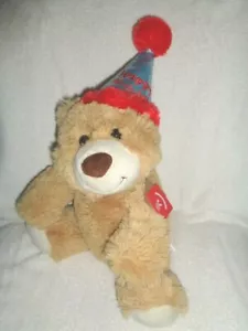 Bear Happy Birthday Red Blue Party Hat 14" Stuffed Plush Aurora World 2019 NEW - Picture 1 of 8