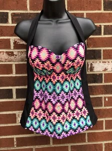 catalina tankini womans medium 34/36 B C AZTEC PRINT HALTER MOLDED CUPS - Picture 1 of 5