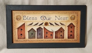Bless Our Nest L Spivey Framed Print 10 x 20 Birds Birdhouses Noel Woodcraft - Picture 1 of 4