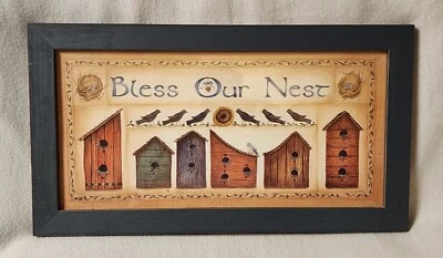 Bless Our Nest L Spivey Framed Print 10 x 20 Birds Birdhouses Noel Woodcraft - Image 1 of 4