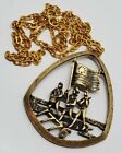 Vtg 1776 Bicentennial American Flag Colonial Soldier Pendant Necklace Jewelry 