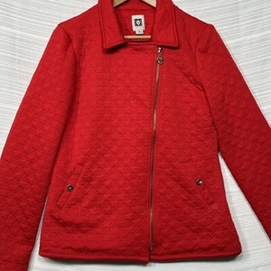 NWT Anne Klein Ruby Red Quilted Collared Asymmetrical Zip Up Jacket Sz M - Picture 1 of 7