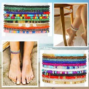Juego de 24 pulseras de tobillo de cuentas elásticas boho de playa cuentas coloridas - Imagen 1 de 24