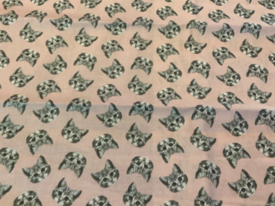 Cute Cat on Pink Background Cotton Fabric 9x44 - Image 1 of 1