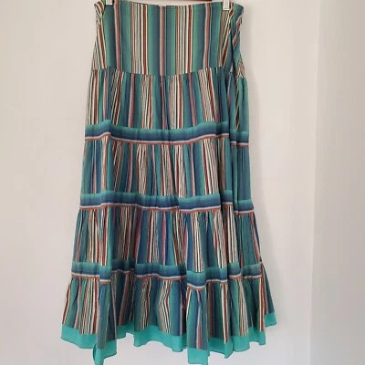 TAPE MEASURE Sz 4 Full Tiers MIDI Skirt Stripes Cotton Side Zip BOHO Hippie 70s - Image 1 of 4