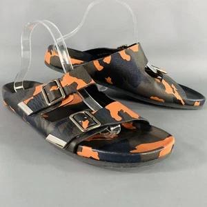 GIVENCHY Size 11 Black Green & Orange Camouflage Leather Slide Sandals - Picture 1 of 8