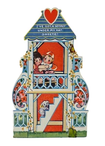 Antique Germany 1920s Valentine Couple Puppy 3D Fold Out Victorian Garden - Picture 1 of 9