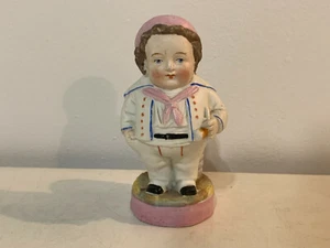 Antiguo Bisque Porcelana Happy Fat Fats Muñeca Soporte para Fósforos Niño con Pipa - Imagen 1 de 9