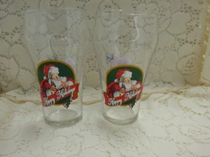 Set of 2 VTG Happy Holidays Santa Claus Coke glasses 1998 6.50x3.25 inches - Picture 1 of 7