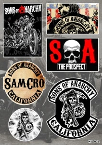 Sons Of Anarchy Sticker Pack | SAMCRO Grim Reaper Skull Biker Motorcycle Logo - Picture 1 of 1