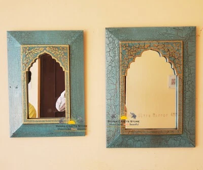 Handmade Wooden Mirror Wall Hanging Frame Traditional Decor Mirror Art Furniture - Image 1 of 4