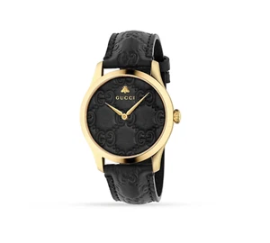 Gucci G-Timeless 38mm Unisex Uhr Lederarmband Gold und Schwarz YA1264034A - Bild 1 von 7