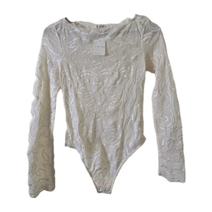 Intimately Free People Bodysuit Cream Embellished Lace Mesh Sheer Small - Picture 1 of 8