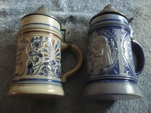 LOT OF 2 VINTAGE GERMAN LIDDED BEER STEINS WITH RARE GERMAN MOTTOS(7 1/2" TALL ) - Picture 1 of 19