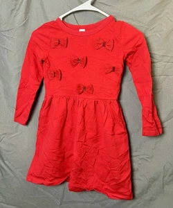 Carter's Girls Size 7 Red Long Sleeve Dress with Bows - Picture 1 of 4