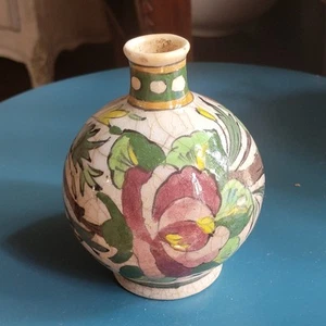 Qajar Iznik Vase Bottle Flask Persian Middle Eastern Pottery Floral 6" Weed Pot - Picture 1 of 7