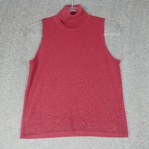 JONES NEW YORK DAMEN TIEFROT PERLEN MERINOWOLLE ÄRMELLOS ROLLKRAGEN GRÖSSE S - Bild 1 von 7