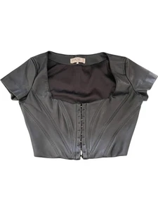 House of London Black Leather Top Women's Corset Style Short Sleeve - S - Picture 1 of 5
