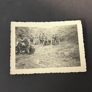 Motorbike Soldiers Motorcycle WWII WW2 German Third Reich wartime Military Photo - Picture 1 of 2