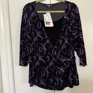 Conjunto Top Notations Mujer Dos Hebros Doble Talla 1X Nuevo con Etiquetas Negro y Púrpura Terciopelo Metálico - Imagen 1 de 13