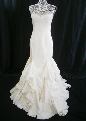 Augusta Jones Wedding Dress 6-10 Mermaid Taffeta Satin Cream Ruffles Godets NWT - Image 1 of 4