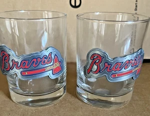 2 Vintage Atlanta Braves Rocks Glass Pewter Metal Logo 12 oz Rare MLB - Picture 1 of 3