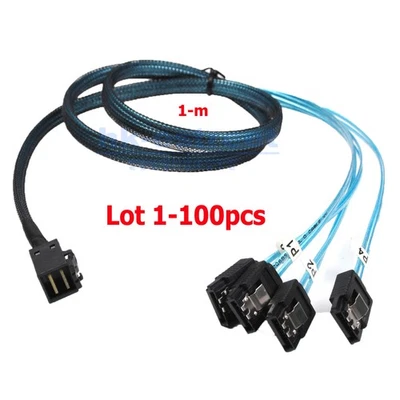 Lot Mini SAS SFF-8643 To 4 SATA 7pin Hard Disk 6Gbps Data Server Raid Cable 1M - Image 1 of 4