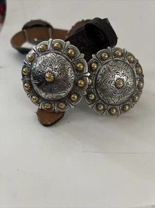 Justin Black Silver Gold tone Concho Belt Size 34 - Picture 1 of 7