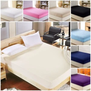 Premium Spannbettlaken Poly Baumwolle Single Double Super King Extra Tief 30cm - Bild 1 von 25