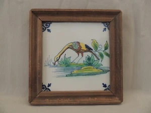 Vintage Deko Fliesenvogel im Holzrahmen - Bild 1 von 9