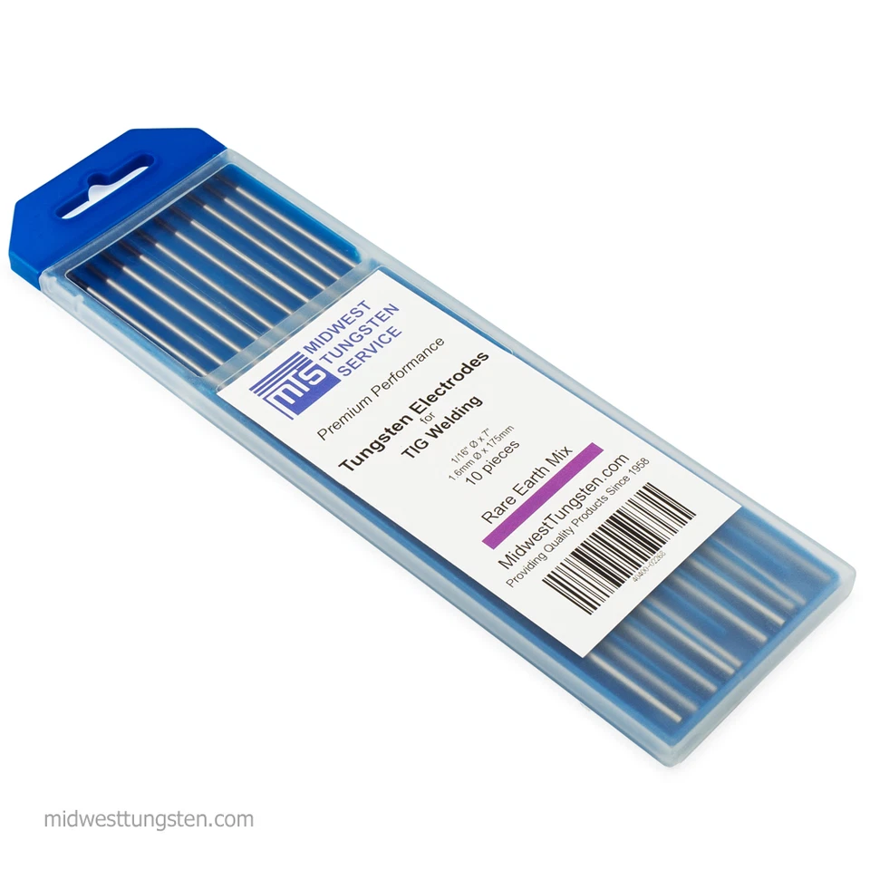 MIDWEST TUNGSTEN TIG Welding Tungsten Rod Electrodes Rare Earth Blend 1/16” x 7” (Purple) 10PK