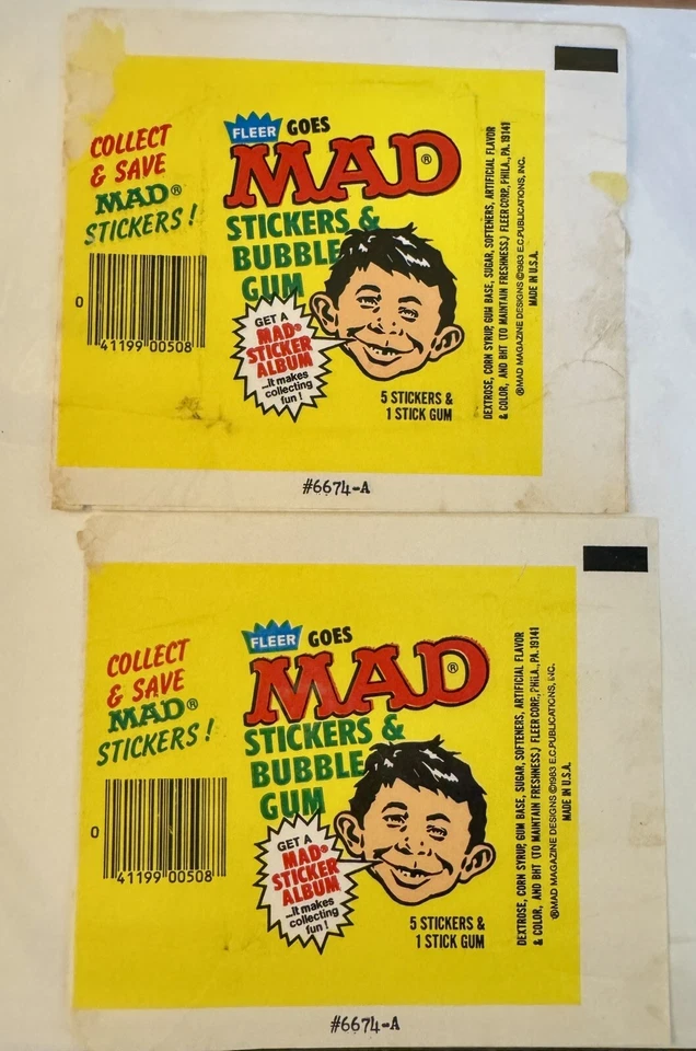 1983 Fleer Goes MAD Stickers Wax Trading Card Wrapper - Lot Of 2 - Image 1 of 1