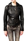 Quilted Black Leather Jacket Women Lambskin Biker Racer Slim Fit jacket EL13
