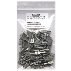 100x Flachstecker Steckverbinder Kabelschuhestecker 6,3mm 0,5-1,5mm² blank - Bild 1 von 2