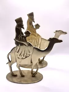 Vintage Taiwan Messing Krippe Weisen auf Kamelen mit Geschenken Buchstützen Figuren - Bild 1 von 4