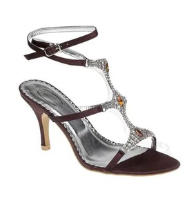 Wedding Party Heeled Evening Shoes Sandals Diamante Brown NEW - Picture 1 of 1