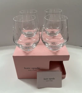 NEW Set of 4 Kate Spade Lenox Larabee Dot Stemless Wine Glasses 12 oz - Picture 1 of 8