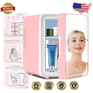 Compact 4L Skincare Mini Fridge with Touch Screen LED Mirror for Beauty Lovers - Picture 1 of 9