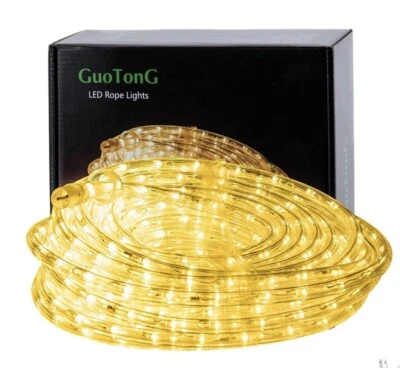GUOTONG 50ft/15m Plug In Led Rope Lights 540 Warm White Leds 110v Waterproof