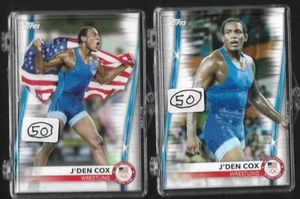 (100) 2020 TOPPS OLYMPISCHE SET J'DEN COX ROOKIE KARTE #14 & #55 SET WRESTLING 2021 - Bild 1 von 2