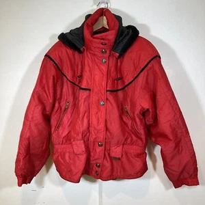 OSSI Skiwear Vintage Damen Skimantel Gr. Medium rot abnehmbare Kapuze - Bild 1 von 5